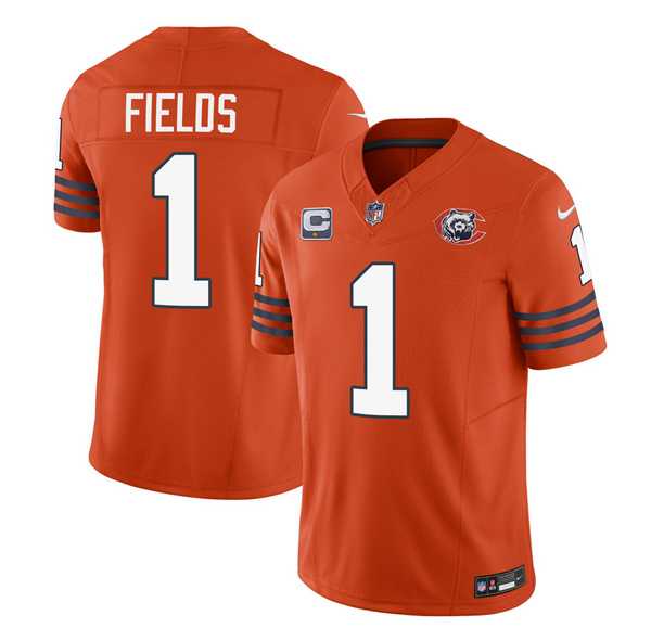 Men & Women & Youth Chicago Bears #1 Justin Fields Orange 2023 F.U.S.E. With 1-star C Patch Throwback Limited Jersey->chicago bears->NFL Jersey